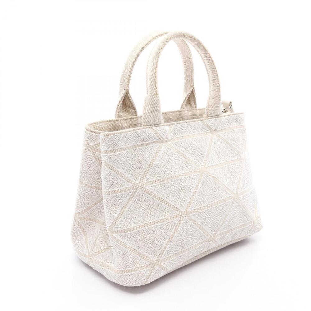 Prada Beige White CANAPA Tote Bag Canvas Tan White